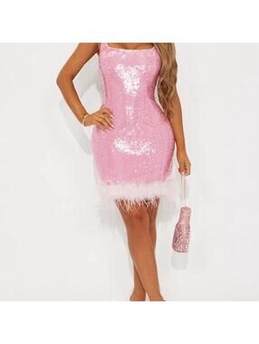 Shimmer Season Feather Sequin Mini Dress - Pink